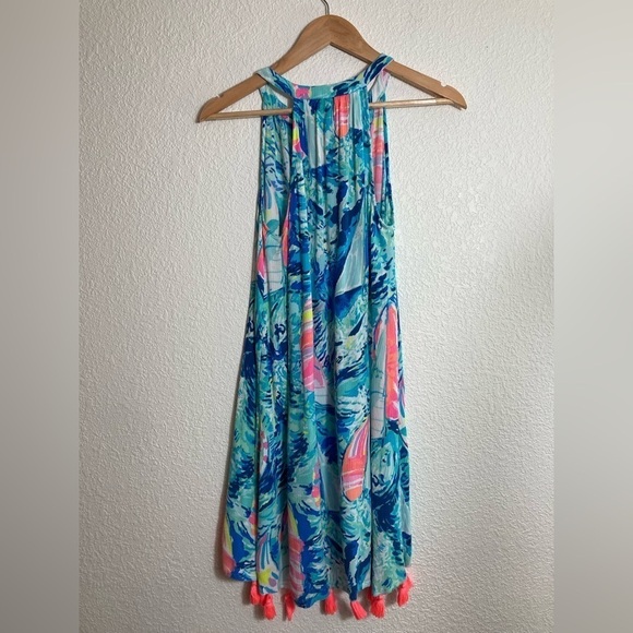 Lilly Pulitzer XXS Roxi halter dress sailboats tropical print tassels - Picture 10 of 13